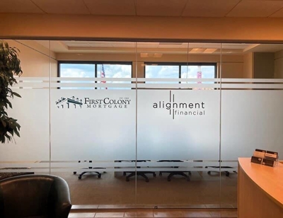 Custom frosted vinyl window graphics Photo